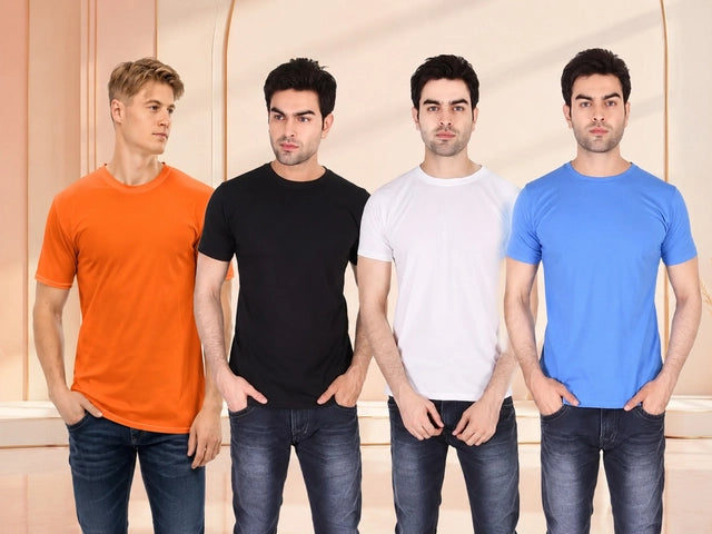 Men's Solid Round Neck Polycotto Multicolor T-Shirt - (Pack of 4)