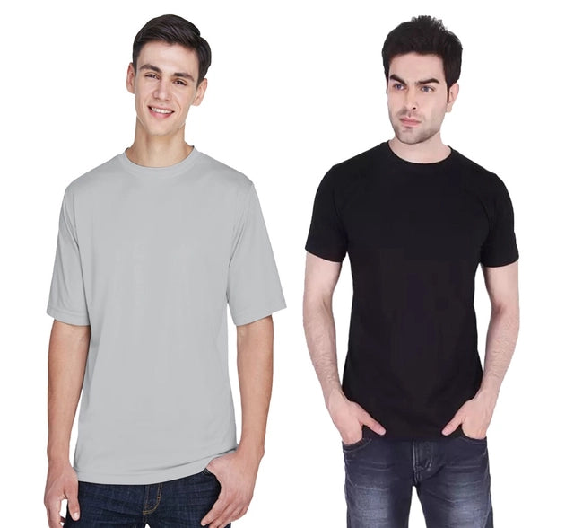 Men's Solid Round Neck Polycotto Multicolor T-Shirt (Pack of 2).